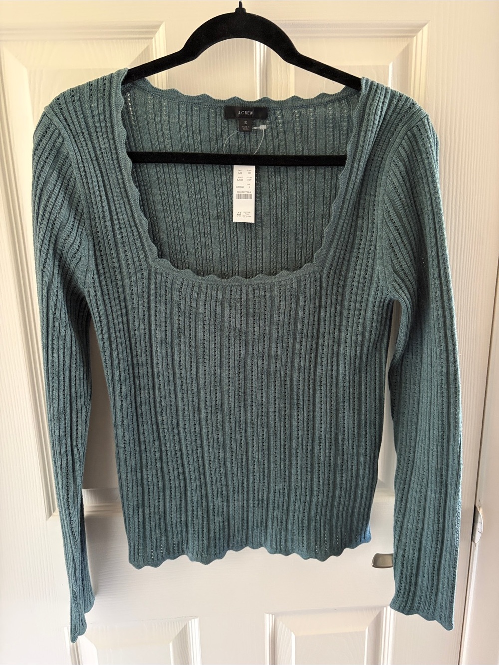 J. Crew Scoop Neck Ribbed Sweater in Teal-Blue 💯 merino wool